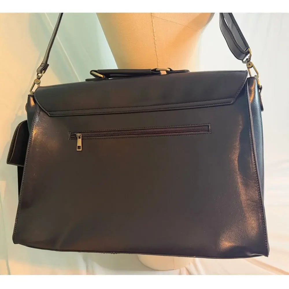 ECOSUSI Navy Faux (Vegan) Leather‎ Briefcase/Messanger Bag NWOT